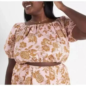 Lane Bryant Pink Floral Print Crop Top, Size 22/24